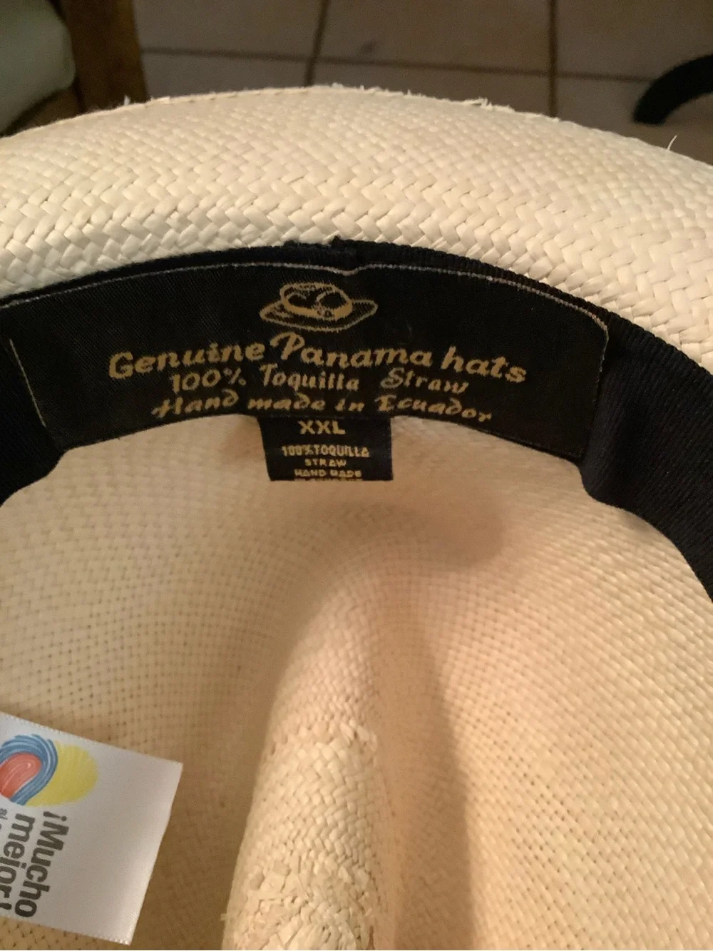 Men's Cream Straw Fedora with Black Band and Patterned Strap Band XXL